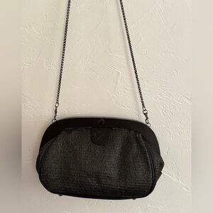 Patricia Nash Black Chain Shoulder Bag Clutch Wooden Frame